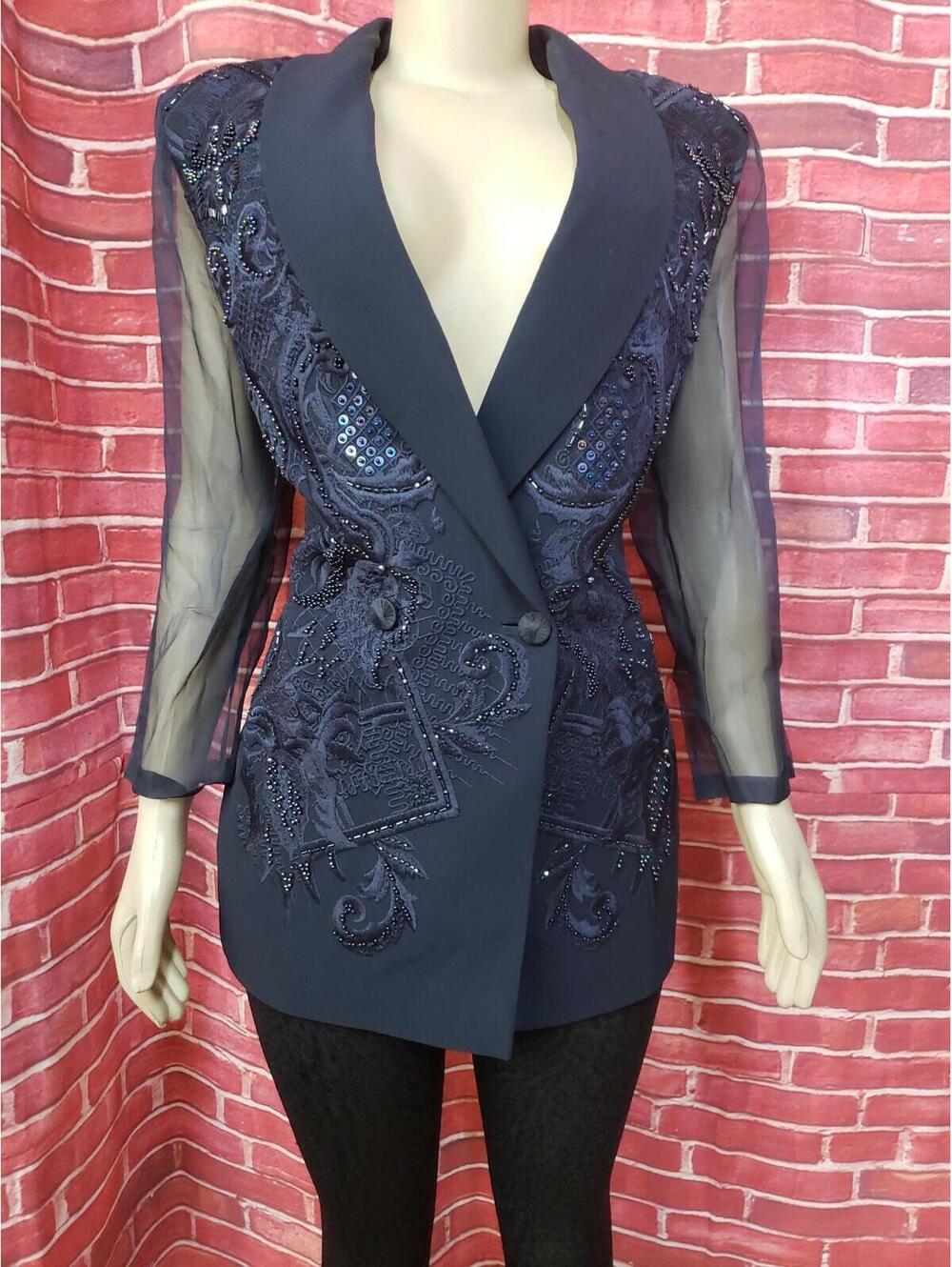 Autre Marque Baila Vintage 80'S Navy Embellished Women's Blazer Jacket Sz 50 #C